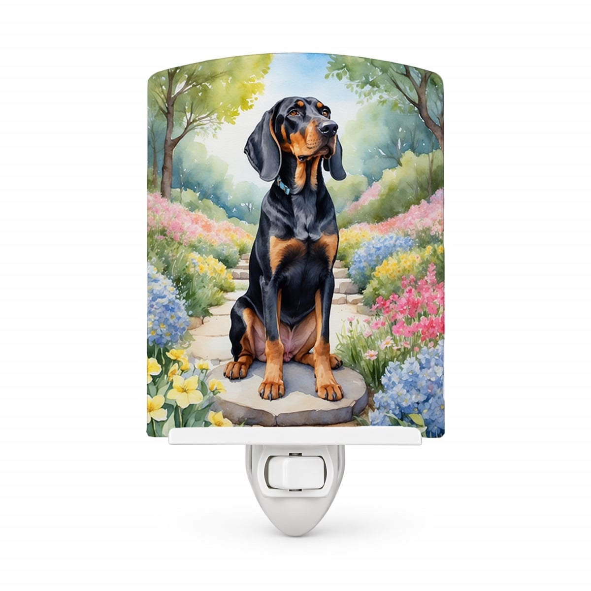 DAC6570CNL 6 x 4 in. Black & Tan Coonhound Spring Path Ceramic Night Light