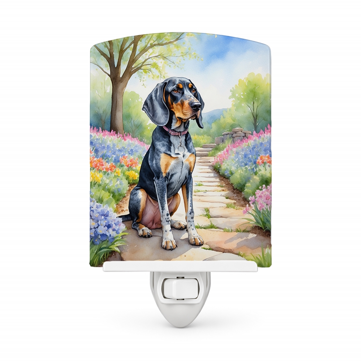 DAC6572CNL 6 x 4 in. Bluetick Coonhound Spring Path Ceramic Night Light