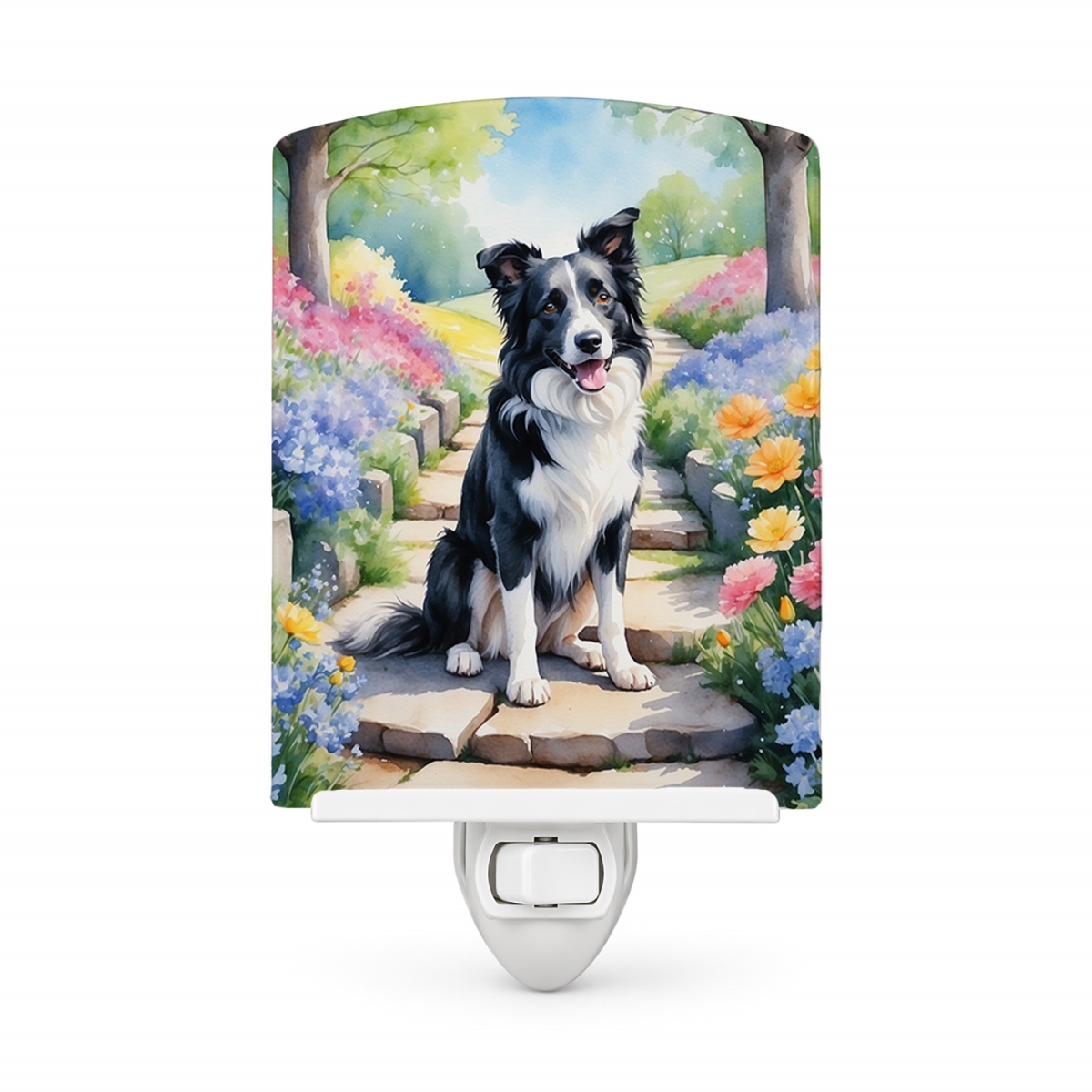 DAC6573CNL 6 x 4 in. Border Collie Spring Path Ceramic Night Light