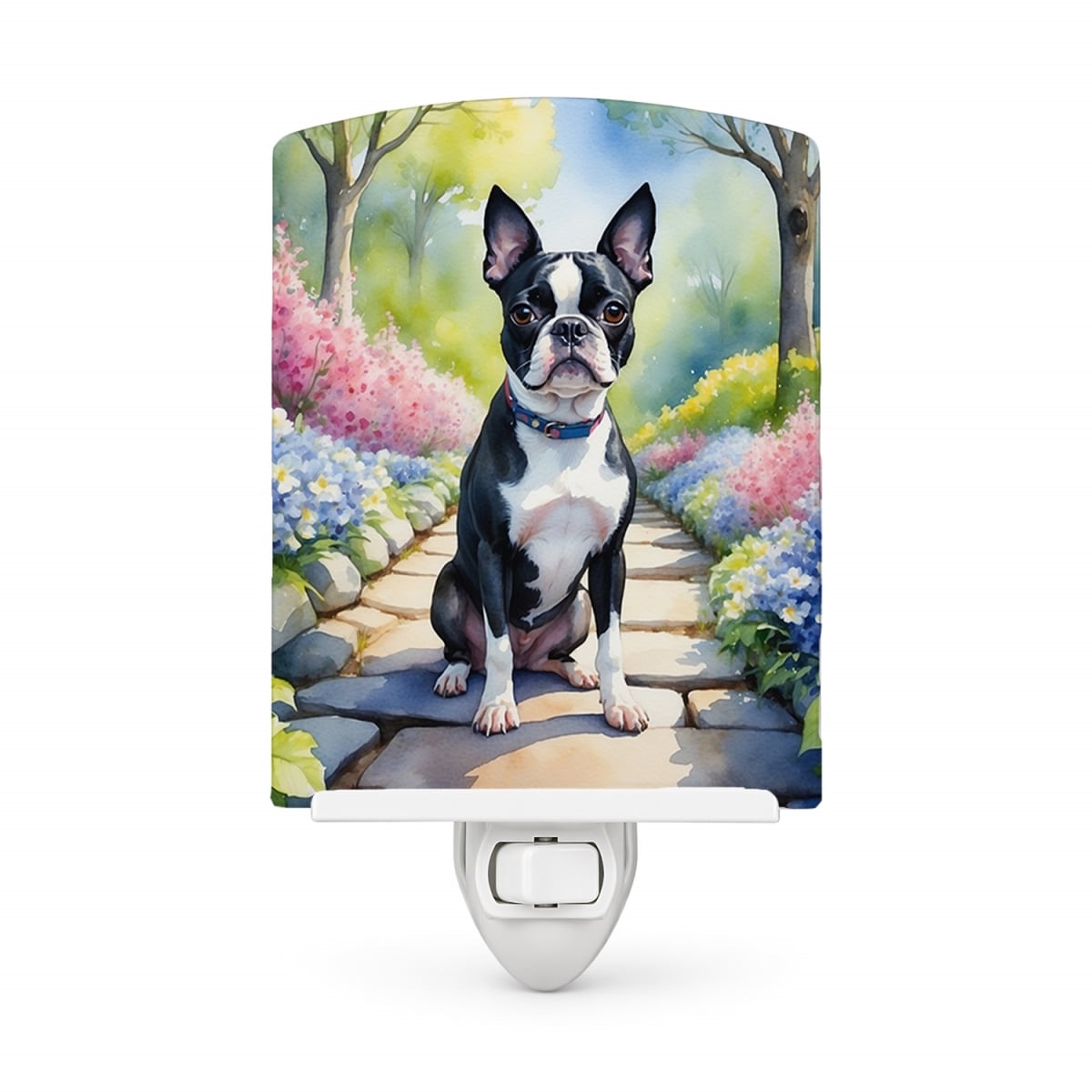 DAC6577CNL 6 x 4 in. Boston Terrier Spring Path Ceramic Night Light