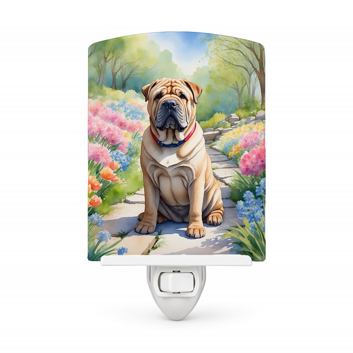 DAC6713CNL 6 x 4 in. Shar Pei Spring Path Ceramic Night Light