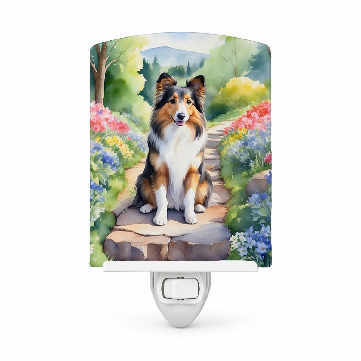 DAC6714CNL 6 x 4 in. Sheltie Spring Path Ceramic Night Light