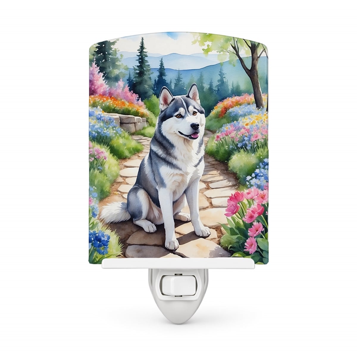 DAC6718CNL 6 x 4 in. Siberian Husky Spring Path Ceramic Night Light
