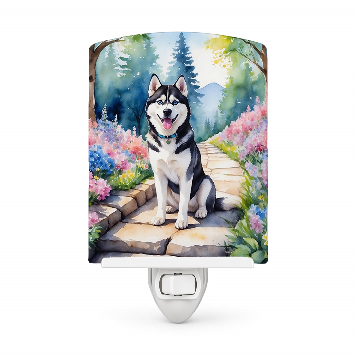 DAC6719CNL 6 x 4 in. Siberian Husky Spring Path Ceramic Night Light