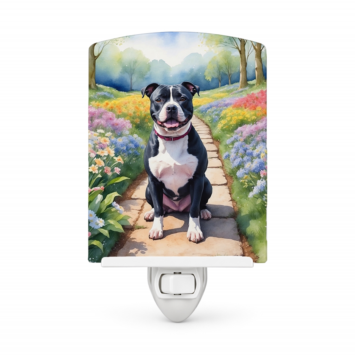DAC6722CNL 6 x 4 in. Staffordshire Bull Terrier Spring Path Ceramic Night Light