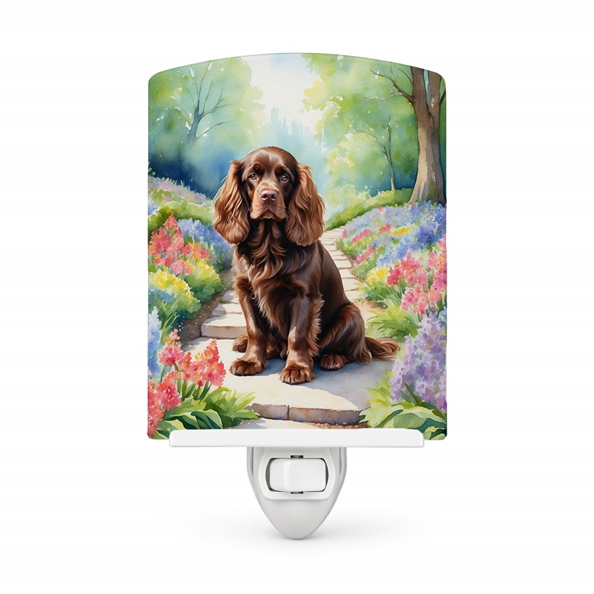 DAC6723CNL 6 x 4 in. Sussex Spaniel Spring Path Ceramic Night Light