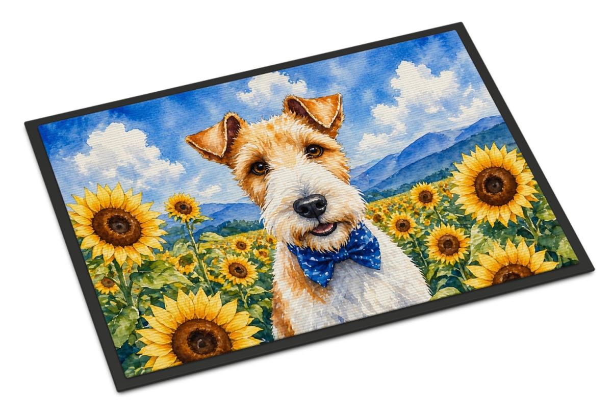 DAC6079JMAT 24 x 36 in. Fox Terrier in Sunflowers Doormat