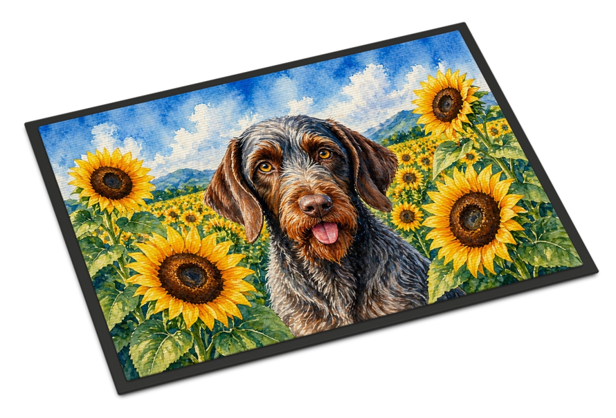 DAC6086JMAT 24 x 36 in. German Wirehaired Pointer in Sunflowers Doormat