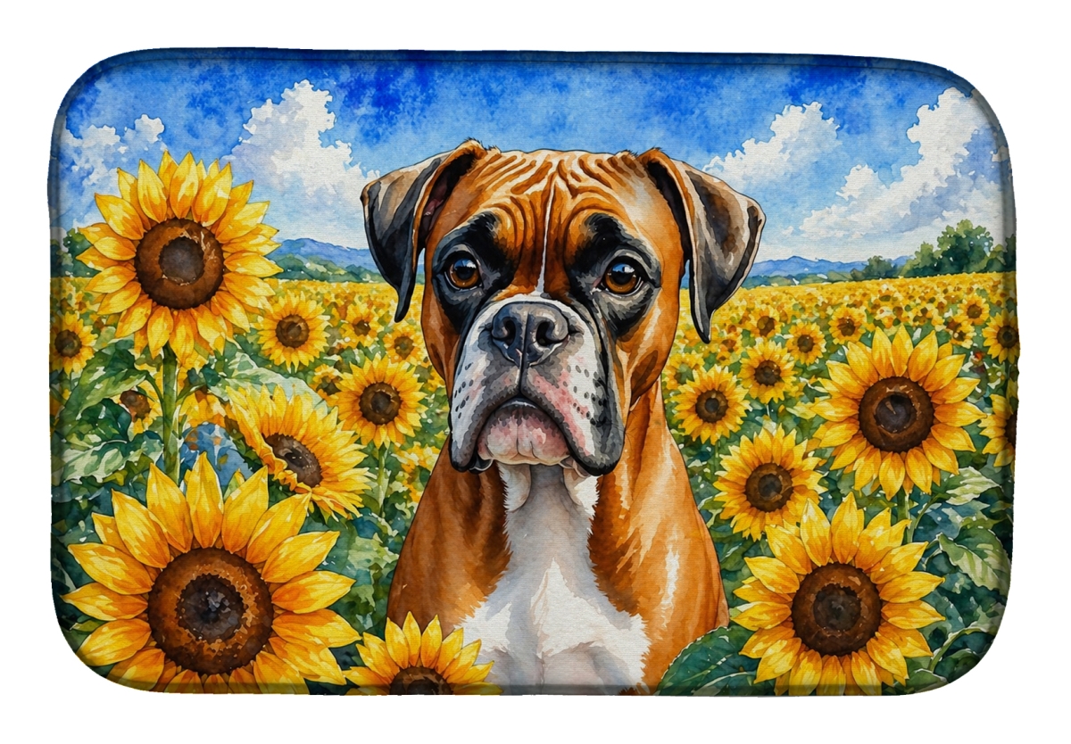 DAC6037DDM 21 x 14 in. Boxer in Sunflowers Dish Drying Mat