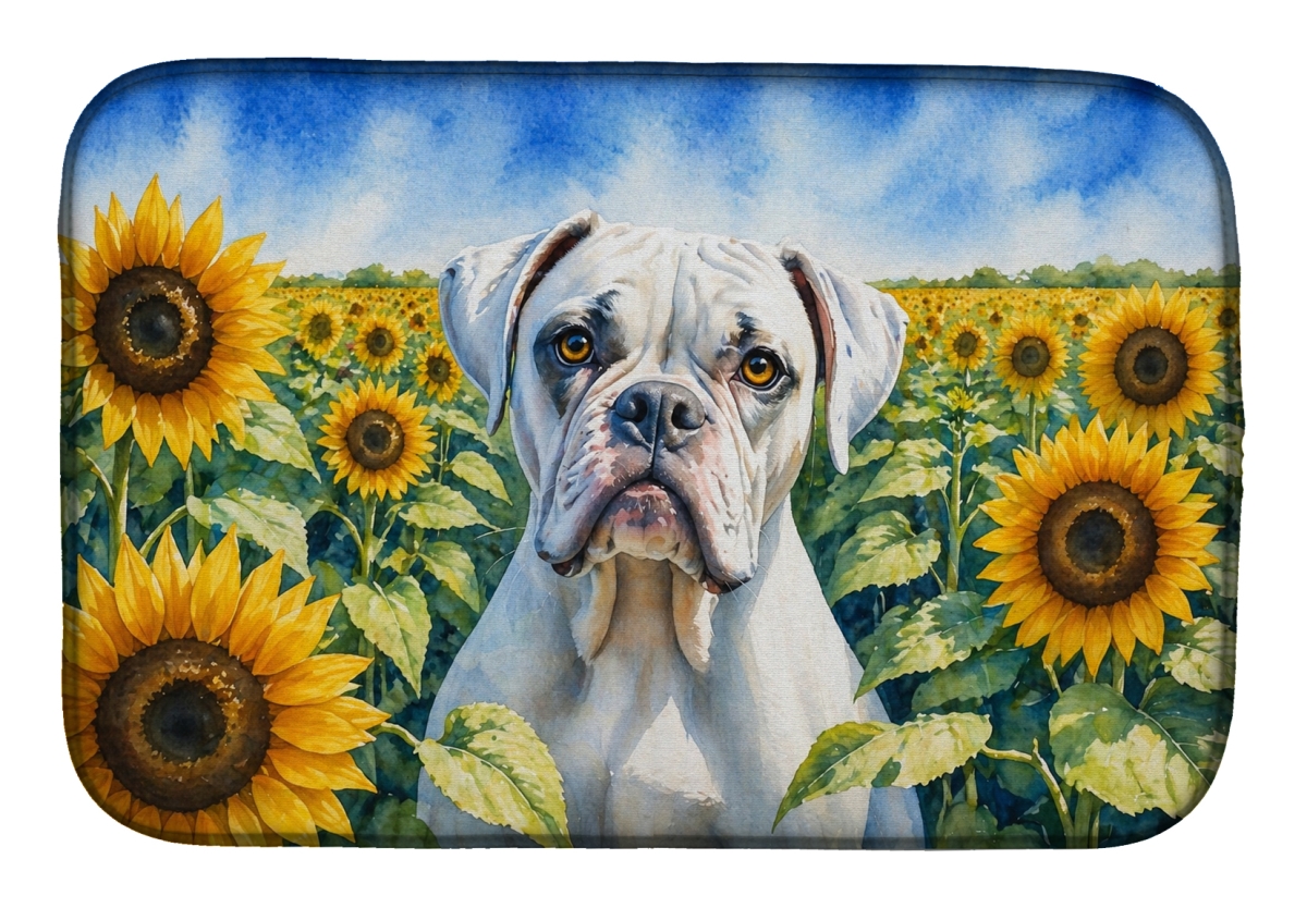 DAC6038DDM 21 x 14 in. Boxer in Sunflowers Dish Drying Mat