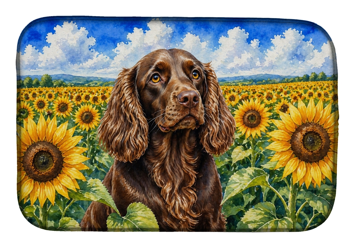 DAC6039DDM 21 x 14 in. Boykin Spaniel in Sunflowers Dish Drying Mat