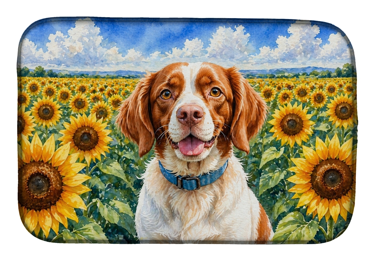 DAC6040DDM 21 x 14 in. Brittany Spaniel in Sunflowers Dish Drying Mat