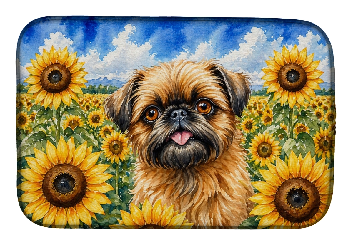 DAC6041DDM 21 x 14 in. Brussels Griffon in Sunflowers Dish Drying Mat