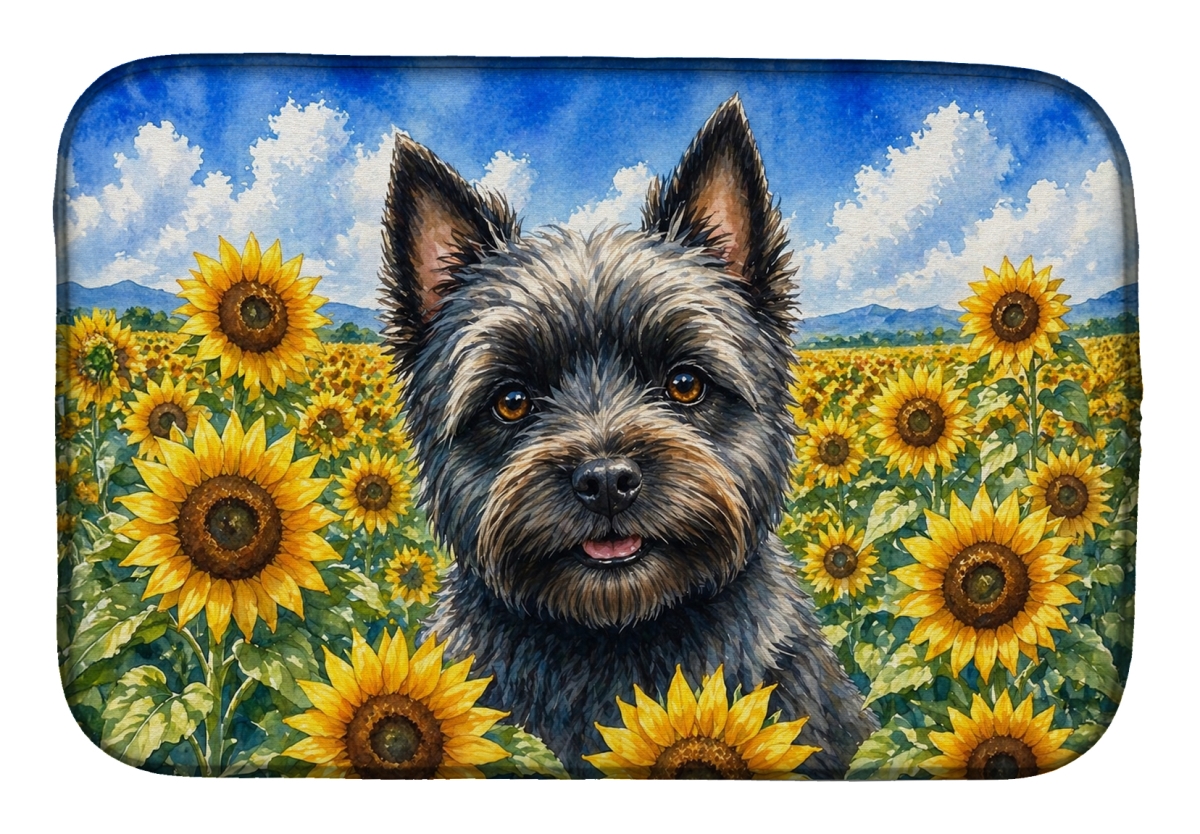 DAC6043DDM 21 x 14 in. Cairn Terrier in Sunflowers Dish Drying Mat