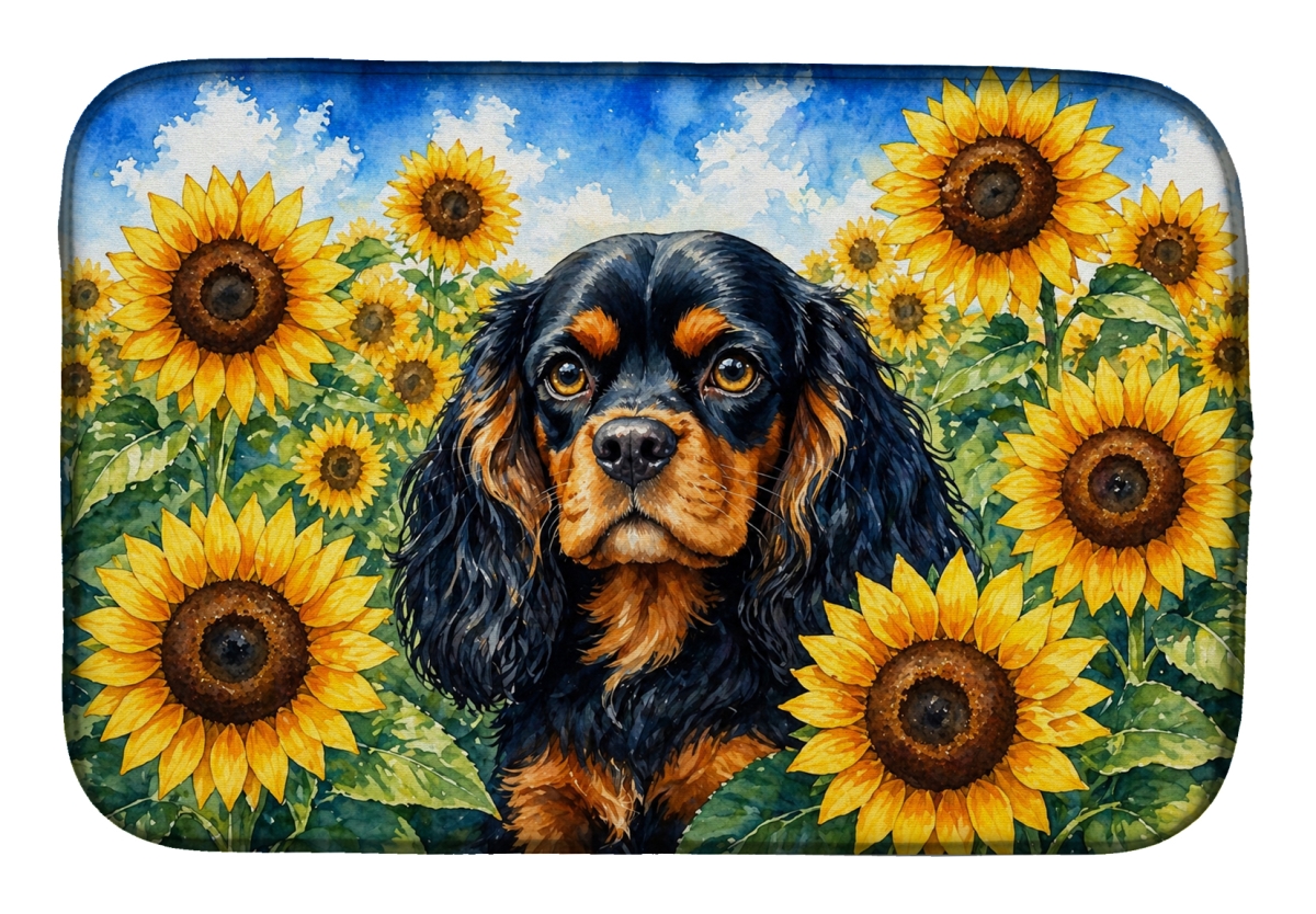 DAC6048DDM 21 x 14 in. Cavalier Spaniel in Sunflowers Dish Drying Mat