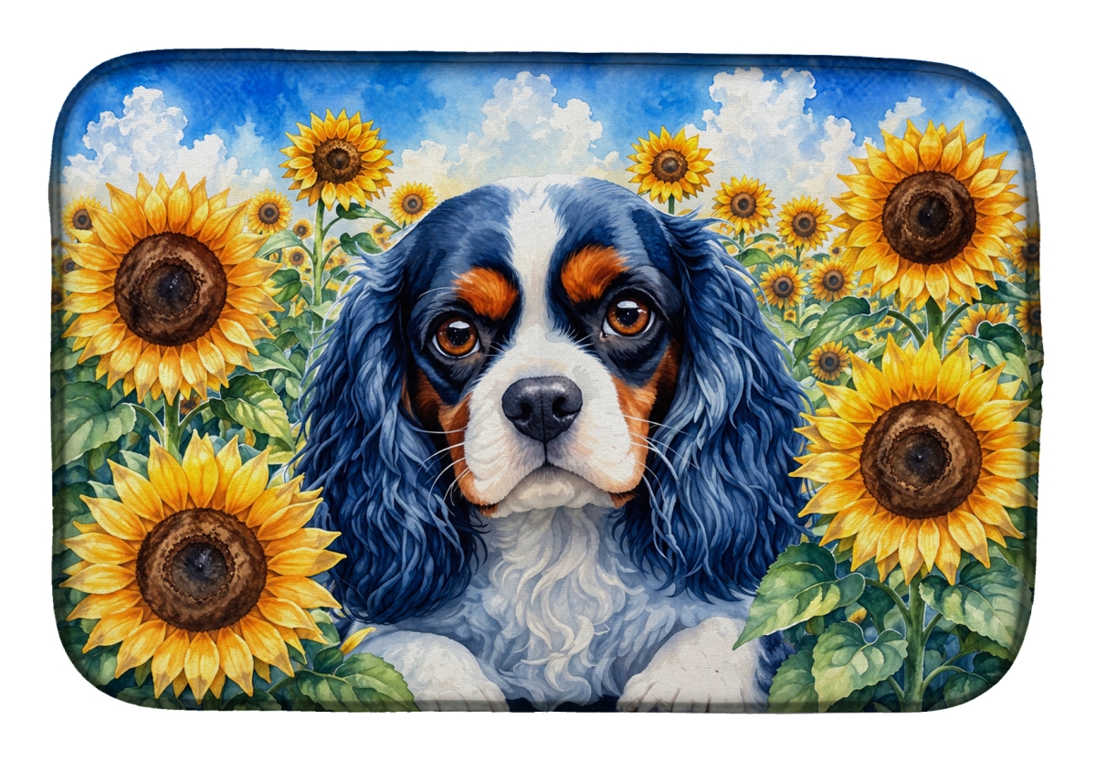 DAC6049DDM 21 x 14 in. Cavalier Spaniel in Sunflowers Dish Drying Mat