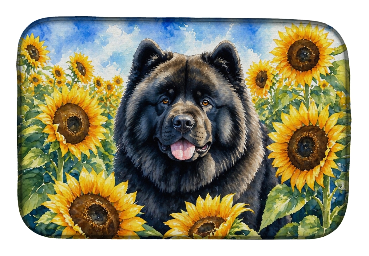 DAC6054DDM 21 x 14 in. Chow Chow in Sunflowers Dish Drying Mat