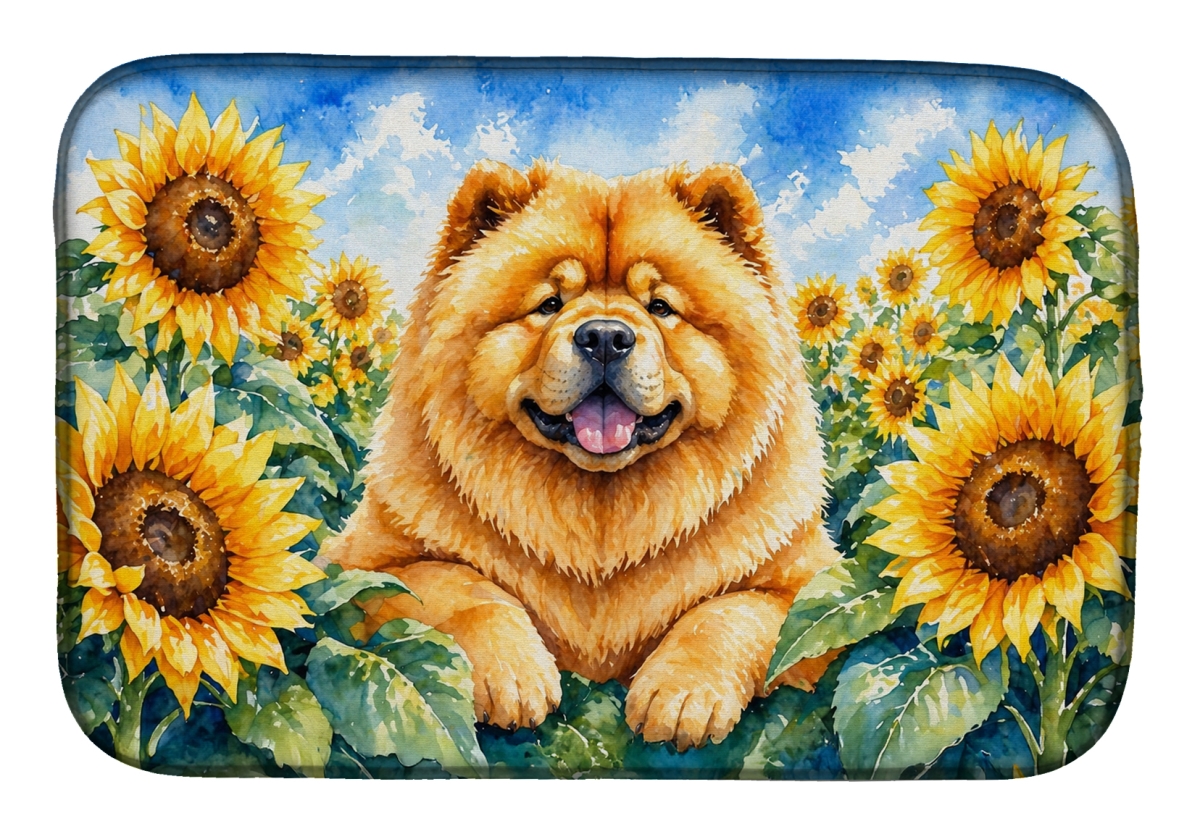 DAC6055DDM 21 x 14 in. Chow Chow in Sunflowers Dish Drying Mat