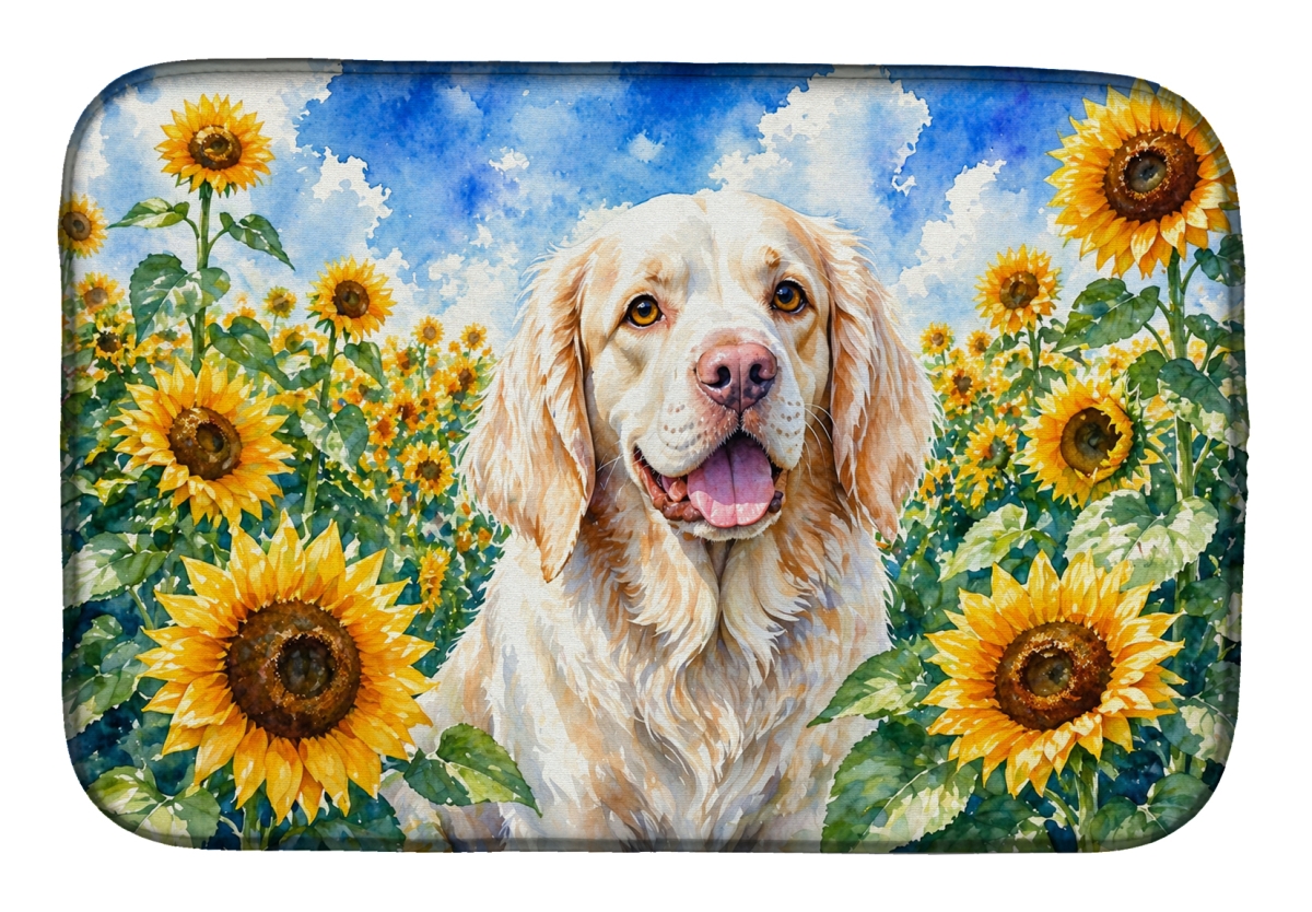 DAC6056DDM 21 x 14 in. Clumber Spaniel in Sunflowers Dish Drying Mat