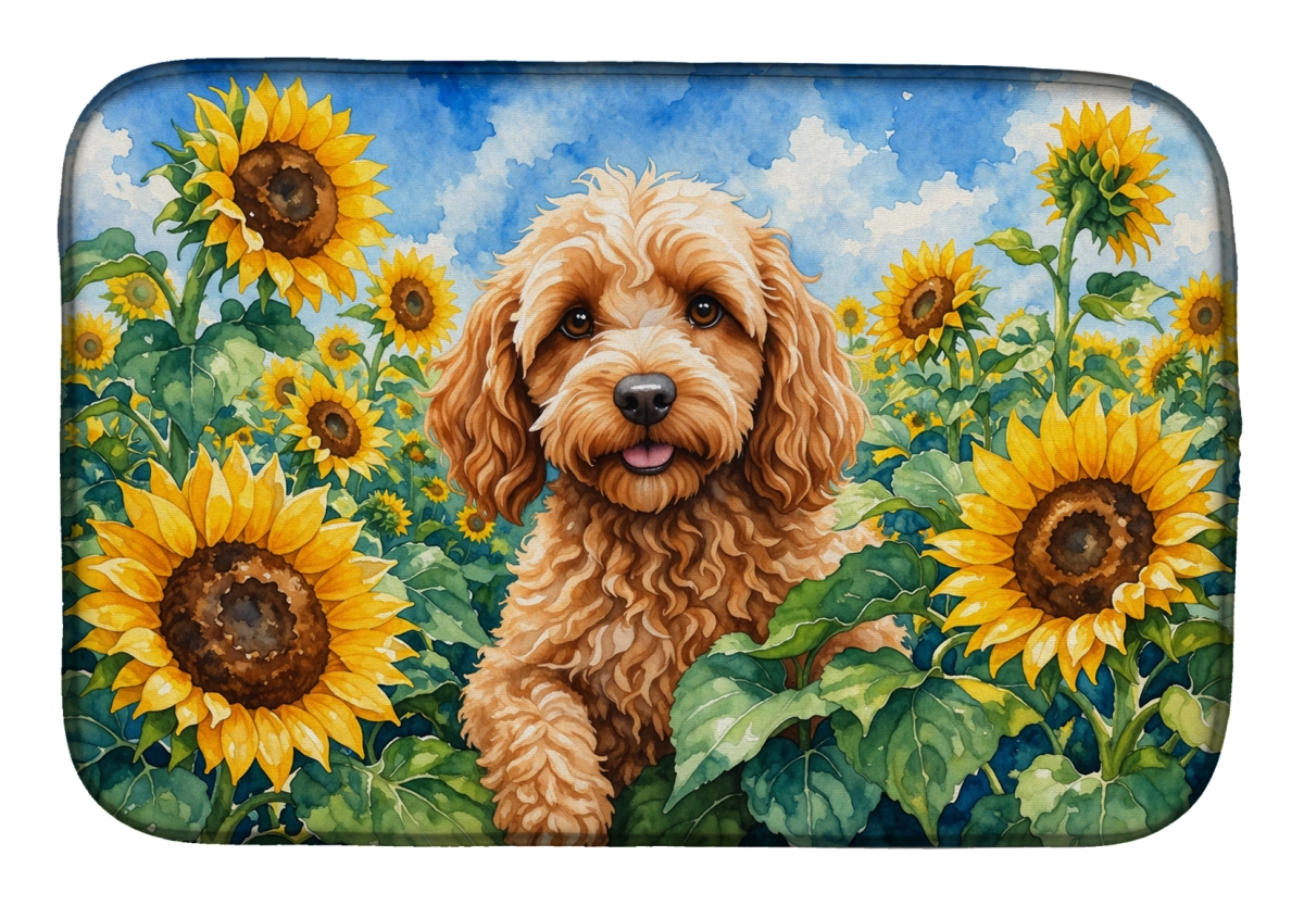 DAC6057DDM 21 x 14 in. Cockapoo in Sunflowers Dish Drying Mat