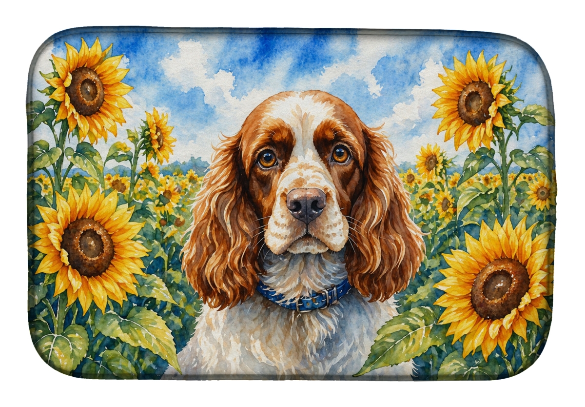 DAC6058DDM 21 x 14 in. Cocker Spaniel in Sunflowers Dish Drying Mat