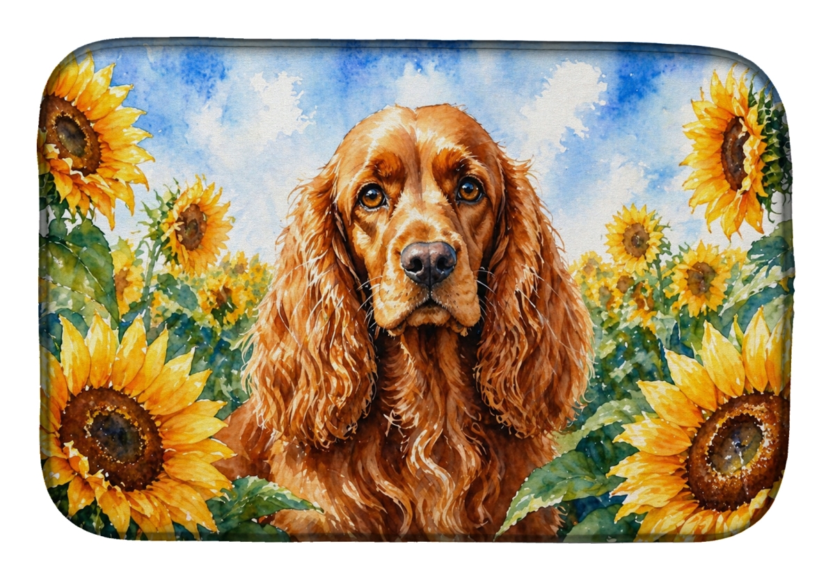 DAC6059DDM 21 x 14 in. Cocker Spaniel in Sunflowers Dish Drying Mat