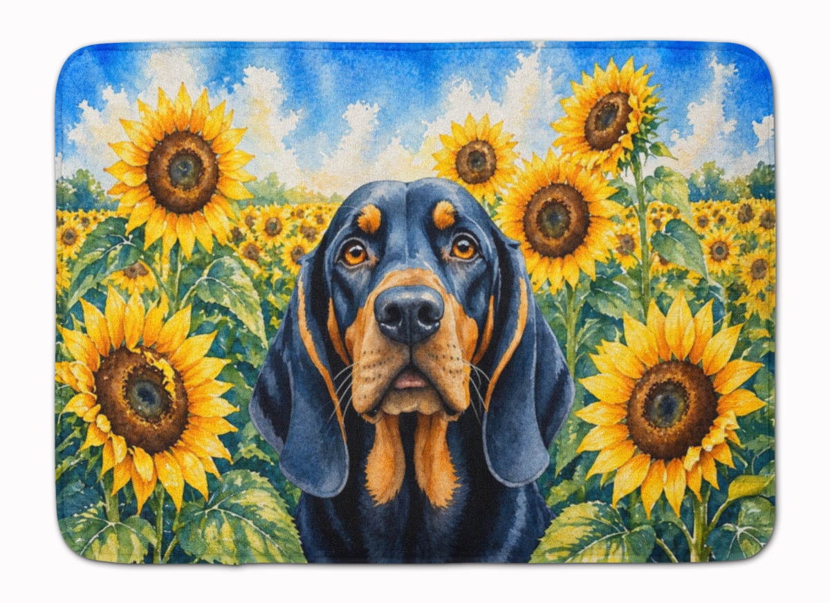 DAC6028RUG 19 x 27 in. Black & Tan Coonhound in Sunflowers Memory Foam Kitchen Mat