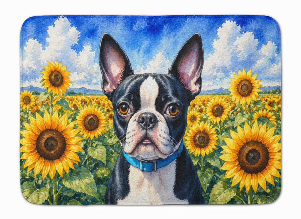 DAC6036RUG 19 x 27 in. Boston Terrier in Sunflowers Memory Foam Kitchen Mat