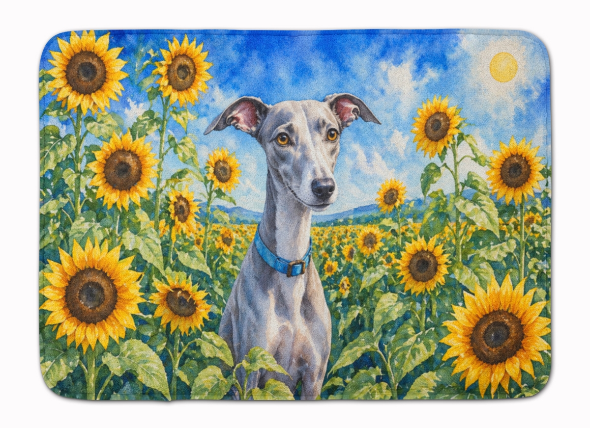 DAC6176RUG 19 x 27 in. Whippet in Sunflowers Memory Foam Kitchen Mat