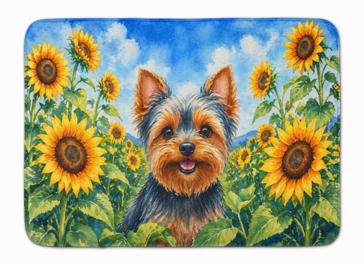 DAC6178RUG 19 x 27 in. Yorkshire Terrier in Sunflowers Memory Foam Kitchen Mat