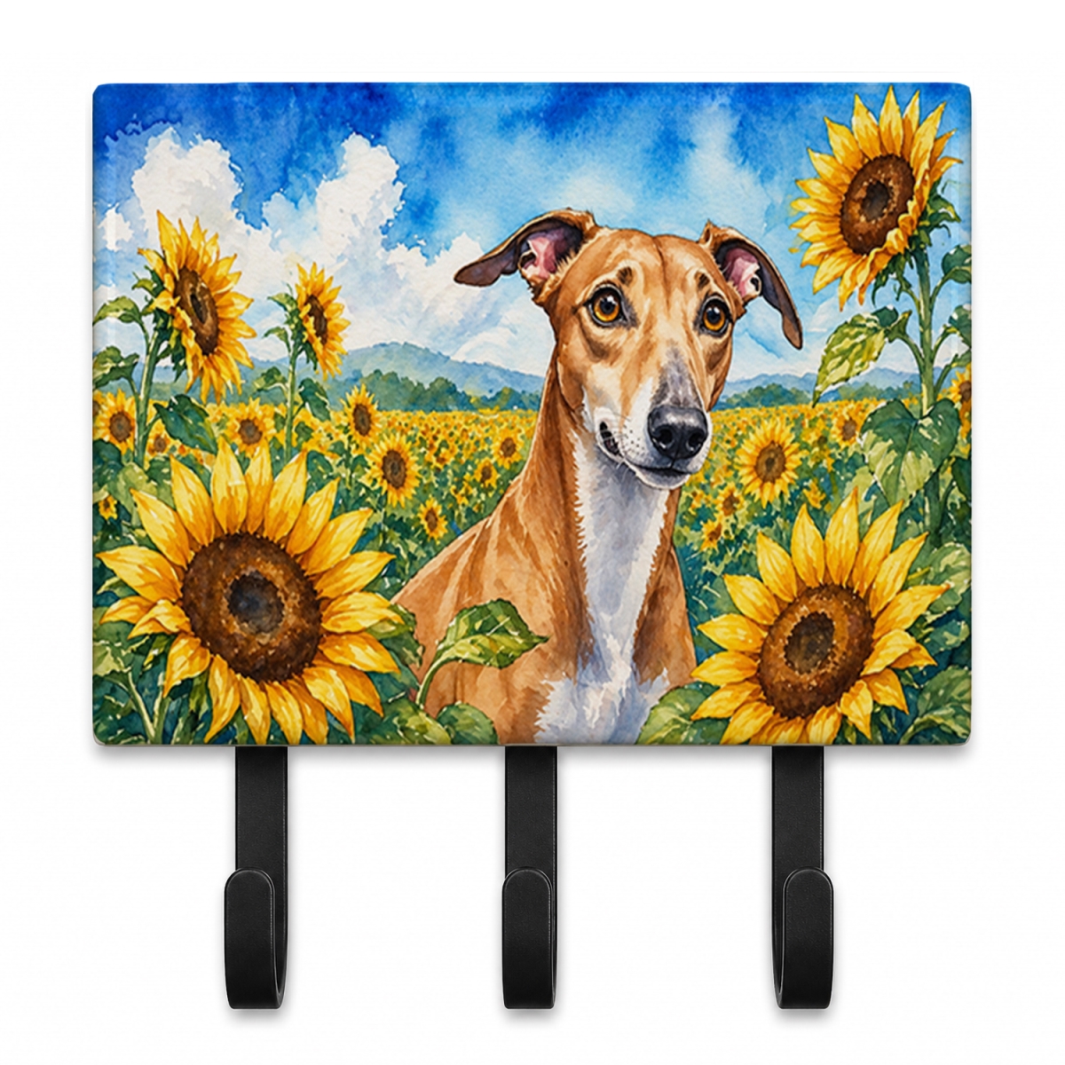 DAC6095TH68 9 x 6 in. Greyhound in Sunflowers Leash or Key Holder