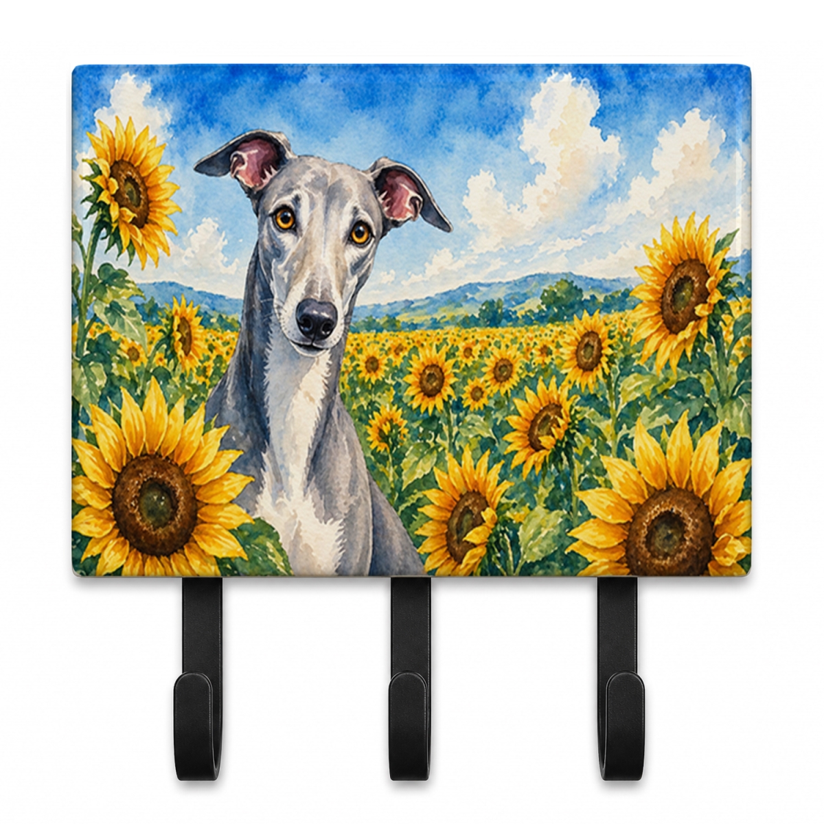 DAC6096TH68 9 x 6 in. Greyhound in Sunflowers Leash or Key Holder