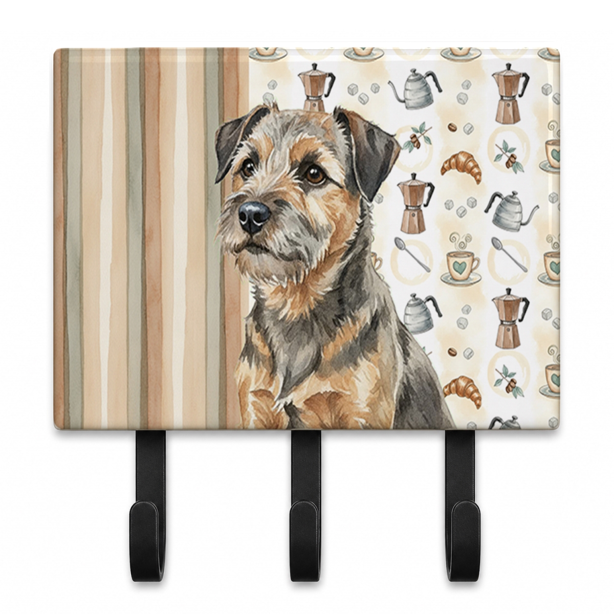 WDK7326TH68 9 x 6 in. Grizzle & Tan Border Terrier Coffee Bar Leash or Key Holder
