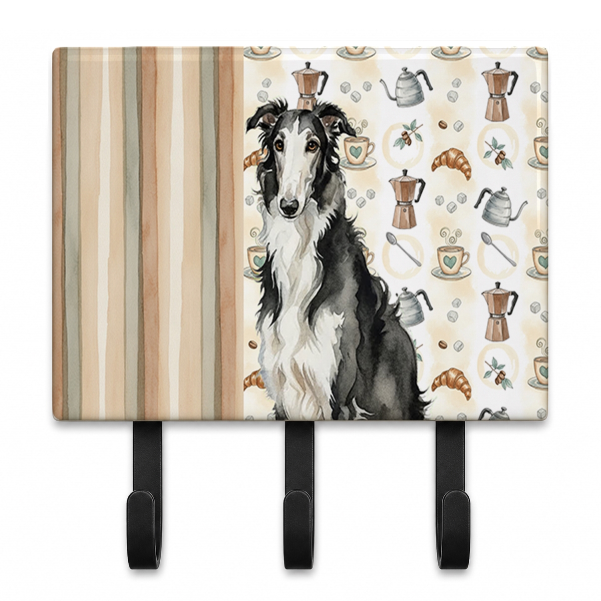 WDK7329TH68 9 x 6 in. Black & White Borzoi Coffee Bar Leash or Key Holder