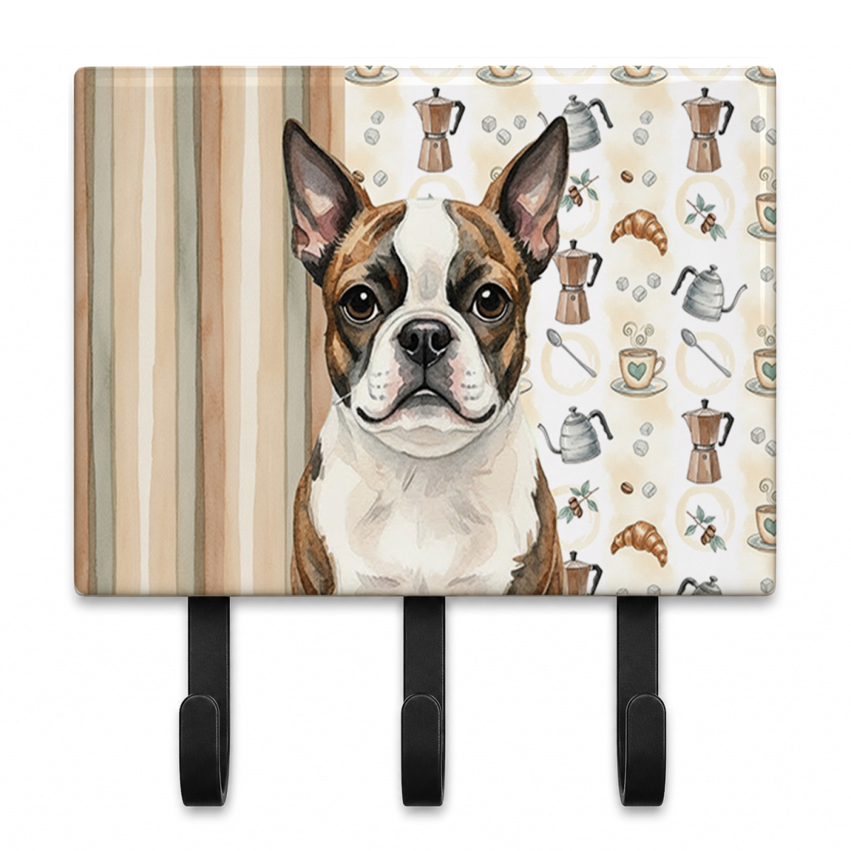 WDK7331TH68 9 x 6 in. Brindle Boston Terrier Coffee Bar Leash or Key Holder