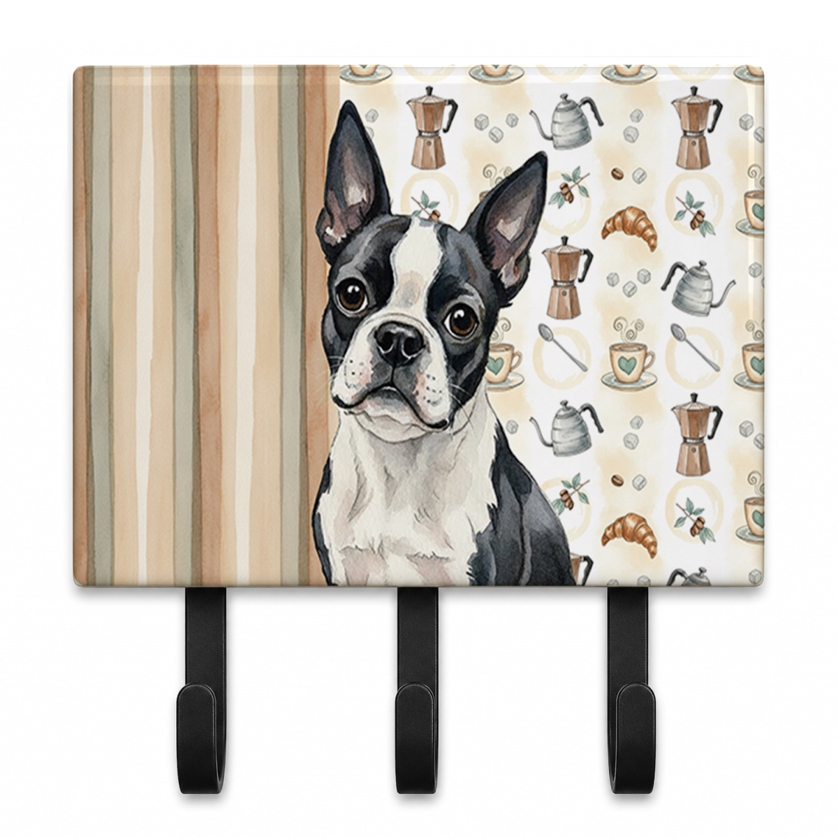 WDK7332TH68 9 x 6 in. Boston Terrier Coffee Bar Leash or Key Holder