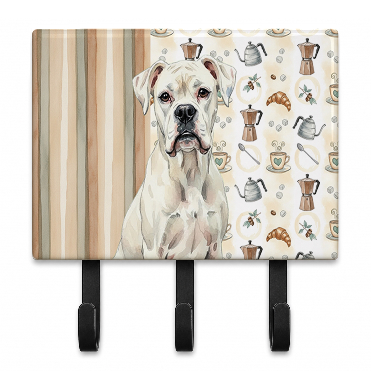 WDK7337TH68 9 x 6 in. White Boxer Coffee Bar Leash or Key Holder