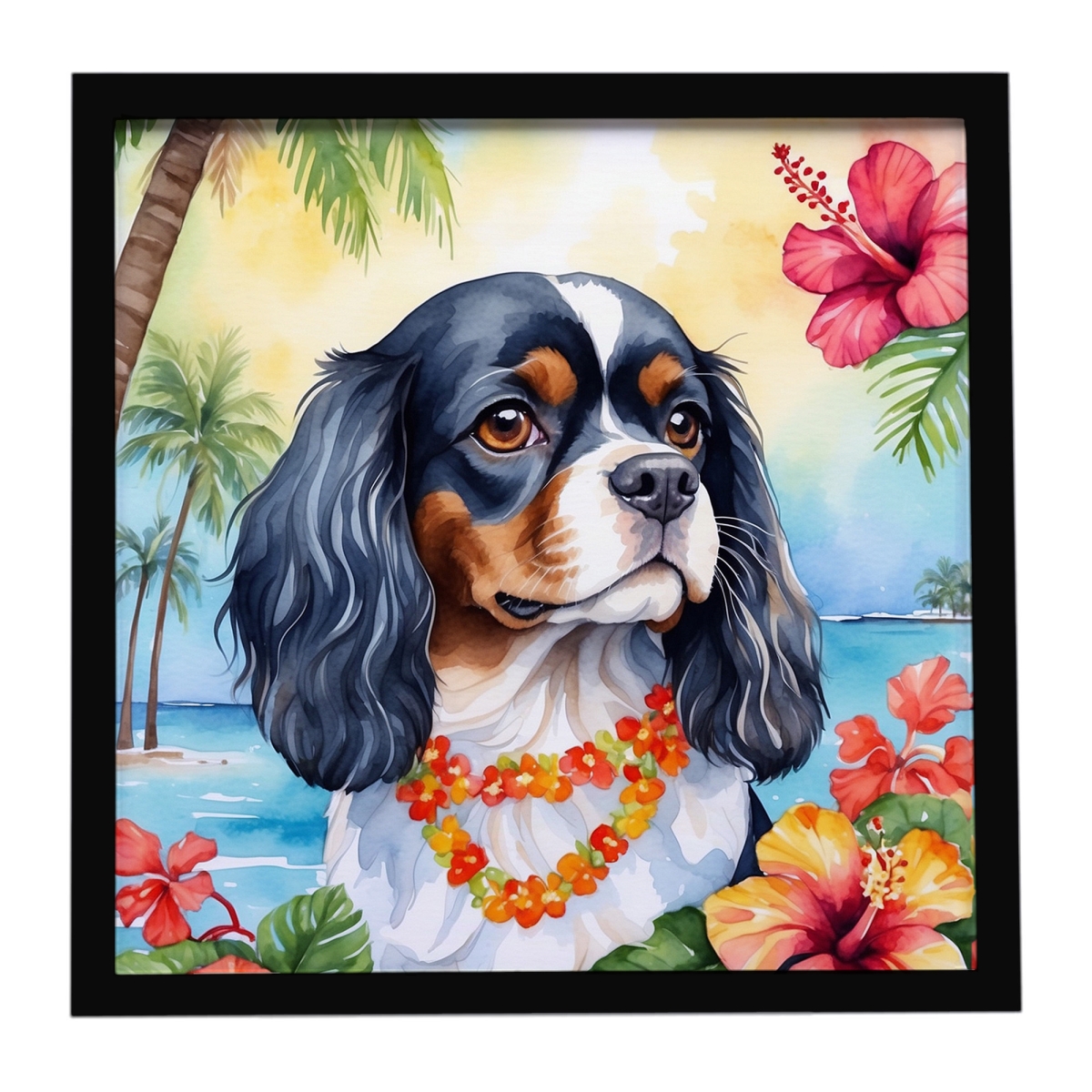 DAC6400MFP88 8 x 8 in. Cavalier Spaniel Luau Framed Metal Print