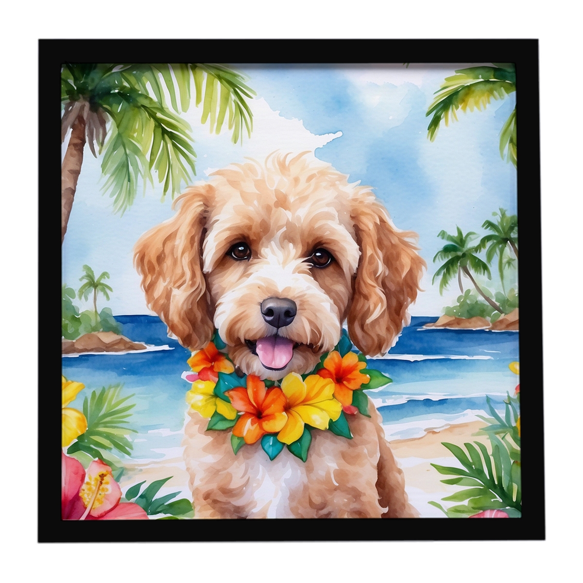DAC6409MFP88 8 x 8 in. Cockapoo Luau Framed Metal Print
