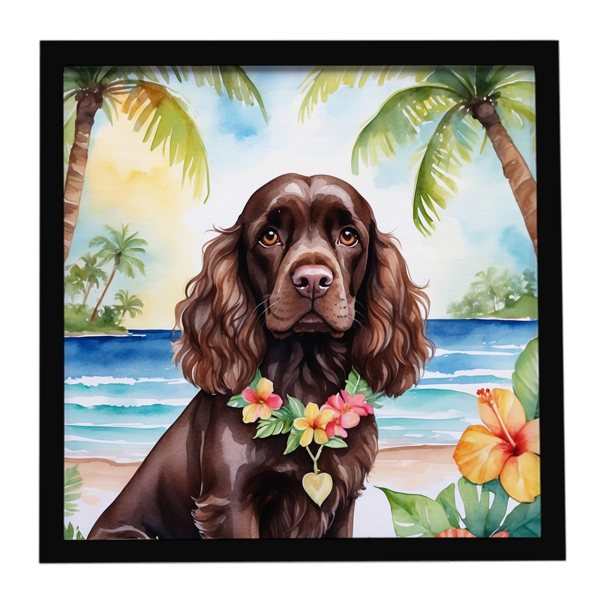 DAC6410MFP88 8 x 8 in. Cocker Spaniel Luau Framed Metal Print