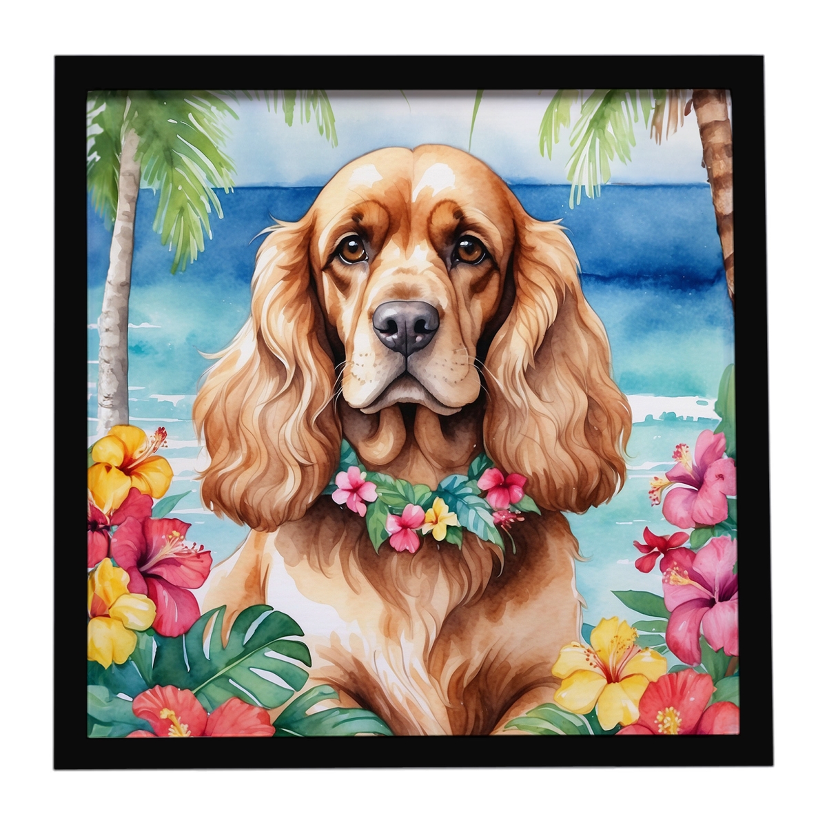 DAC6412MFP88 8 x 8 in. Cocker Spaniel Luau Framed Metal Print