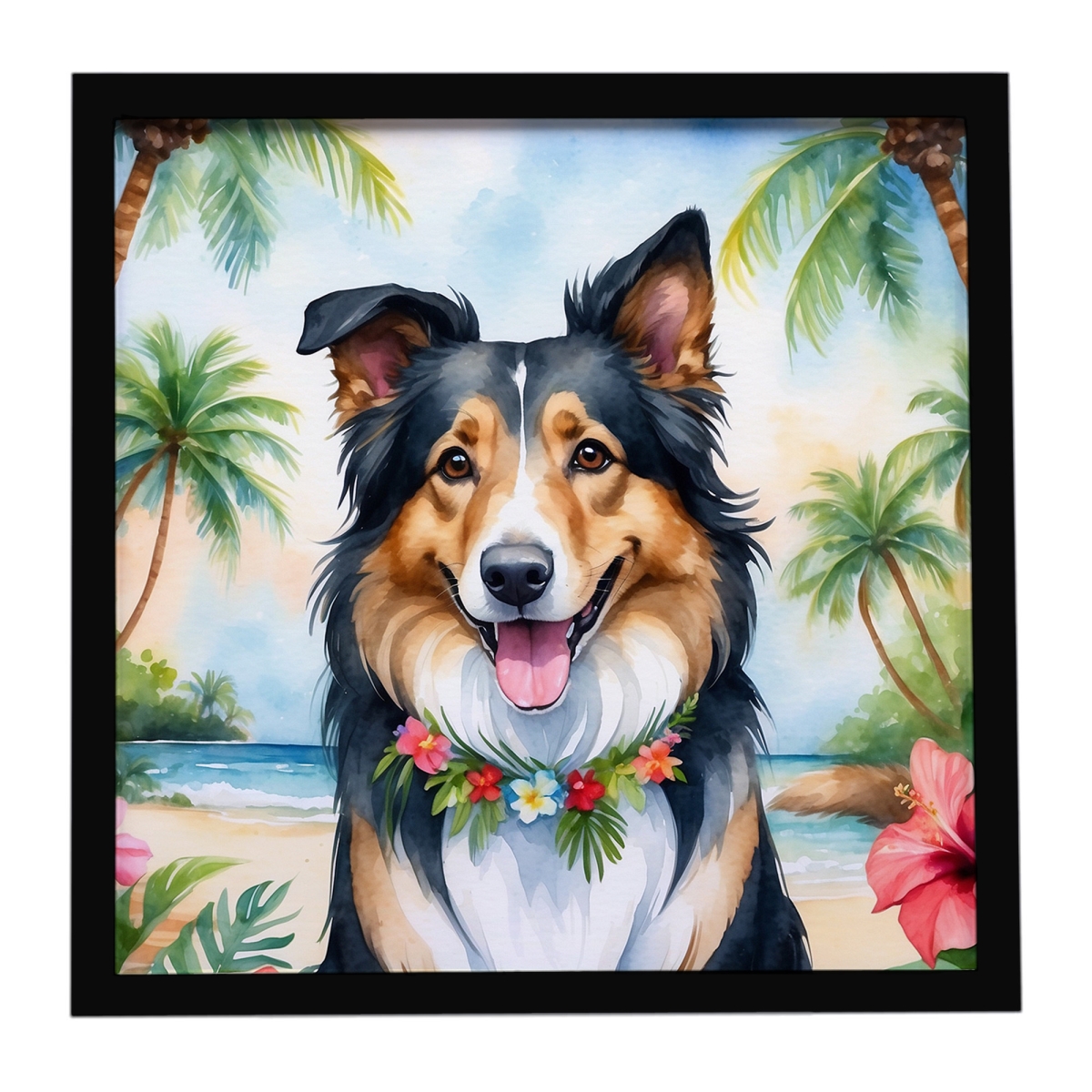 DAC6413MFP88 8 x 8 in. Collie Luau Framed Metal Print