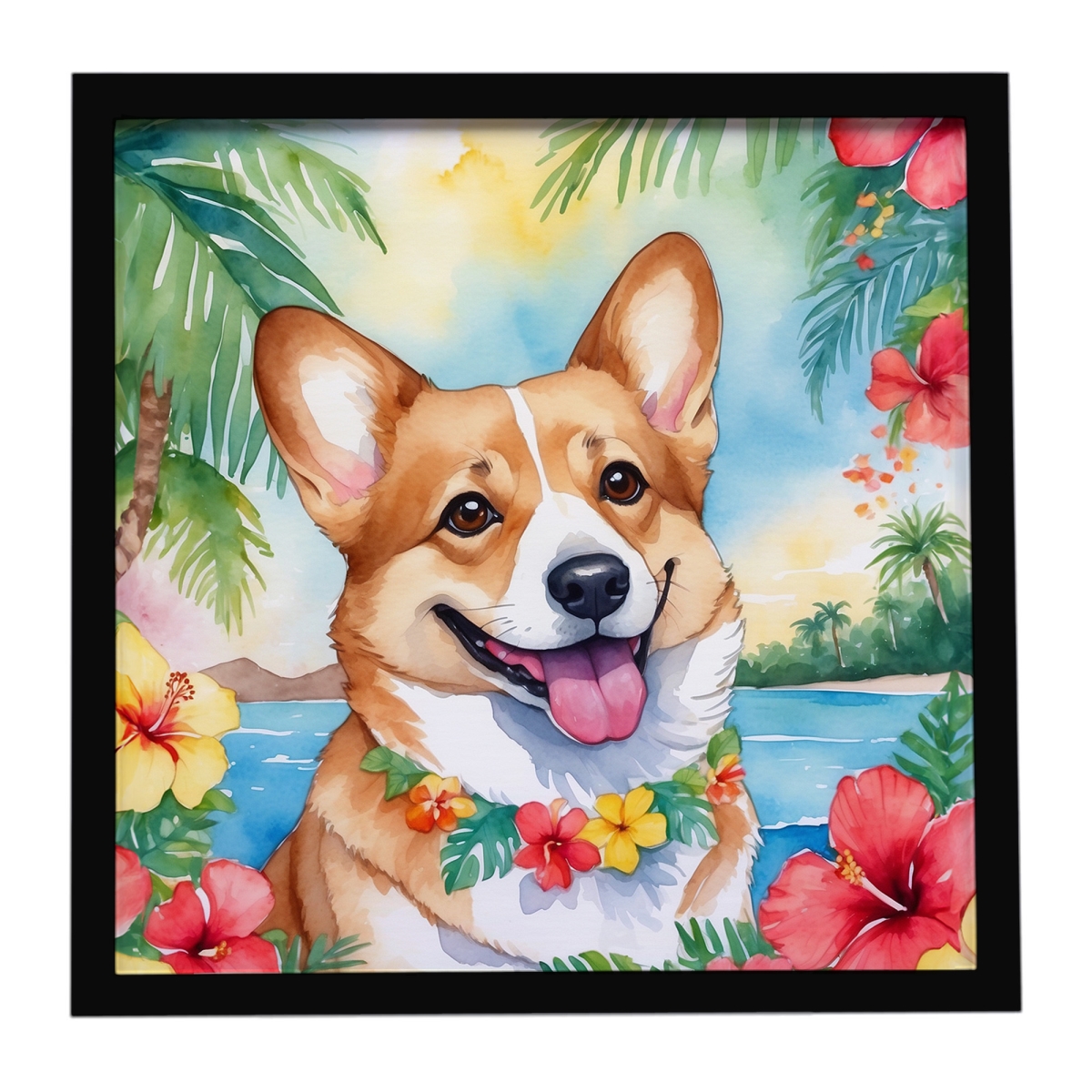 DAC6414MFP88 8 x 8 in. Corgi Luau Framed Metal Print