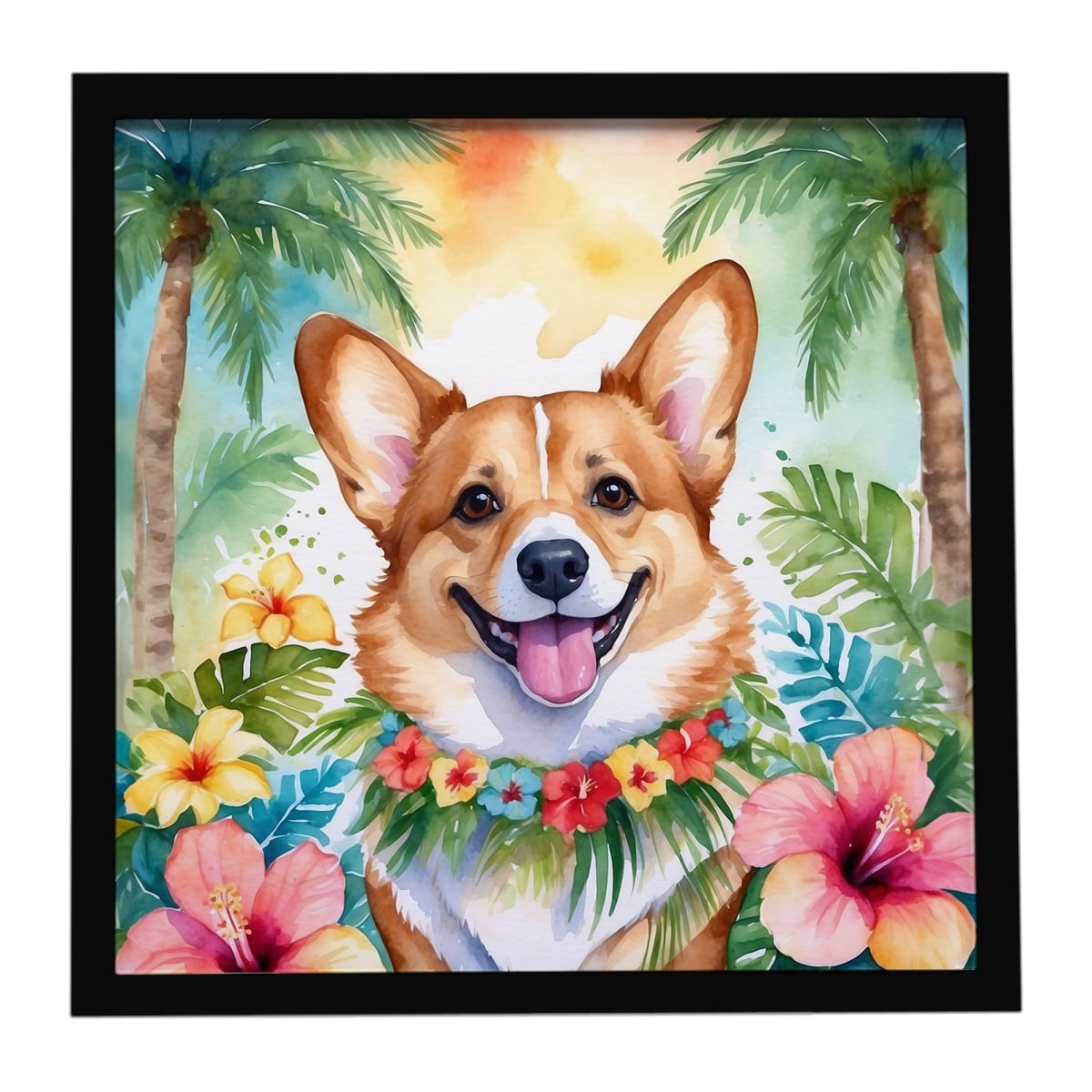 DAC6415MFP88 8 x 8 in. Corgi Luau Framed Metal Print
