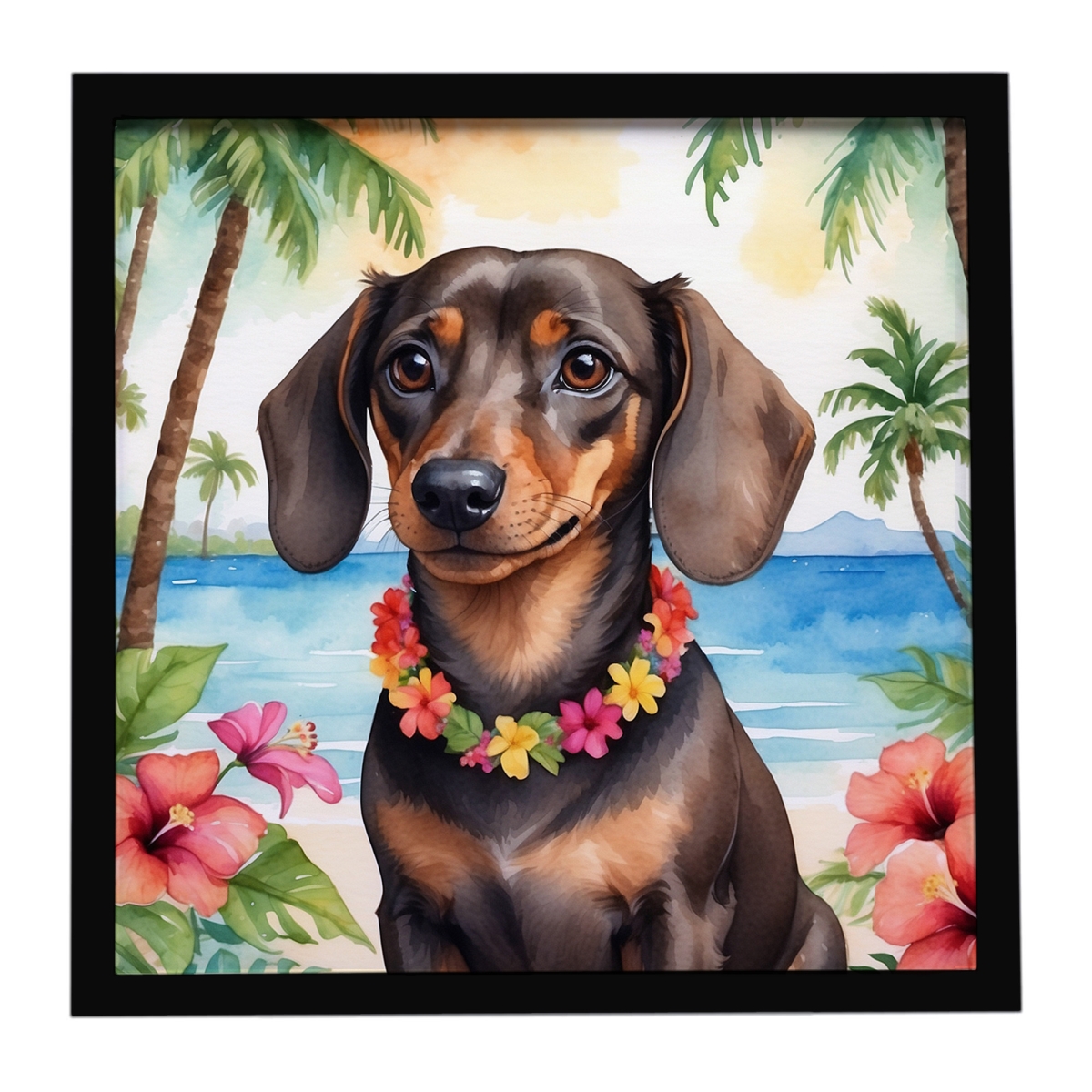 DAC6418MFP88 8 x 8 in. Dachshund Luau Framed Metal Print