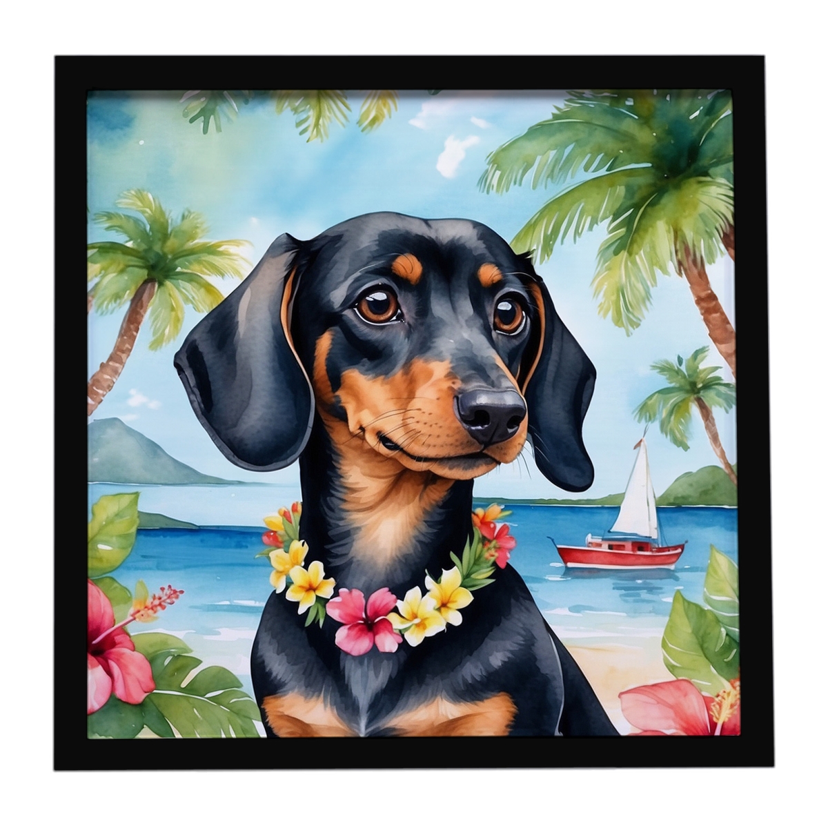 DAC6419MFP88 8 x 8 in. Dachshund Luau Framed Metal Print