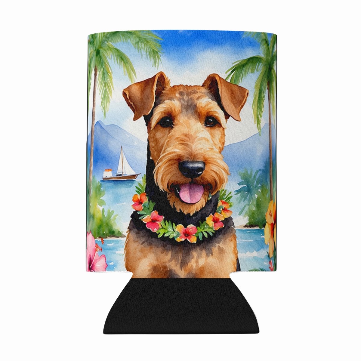 DAC6347CC 5 x 3 in. Airedale Terrier Luau Can or Bottle Hugger