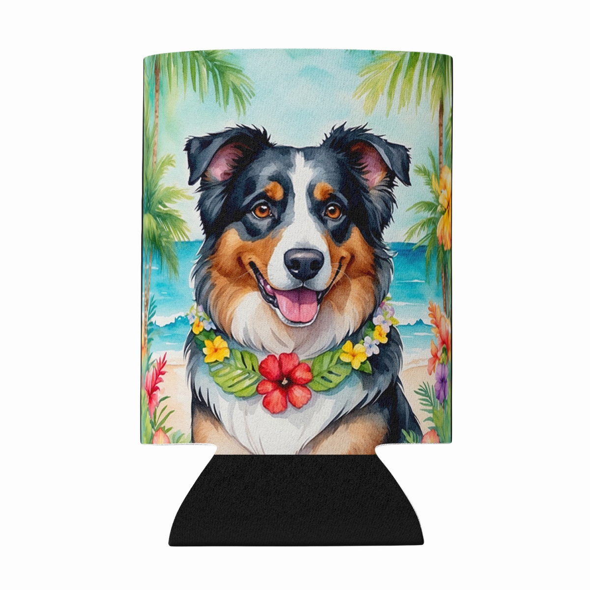 DAC6358CC 5 x 3 in. Australian Shepherd Luau Can or Bottle Hugger