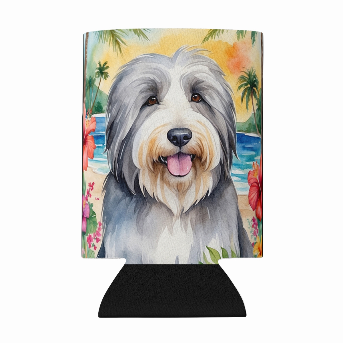 DAC6364CC 5 x 3 in. Bearded Collie Luau Can or Bottle Hugger