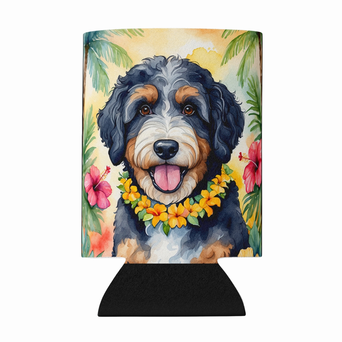 DAC6370CC 5 x 3 in. Bernedoodle Luau Can or Bottle Hugger
